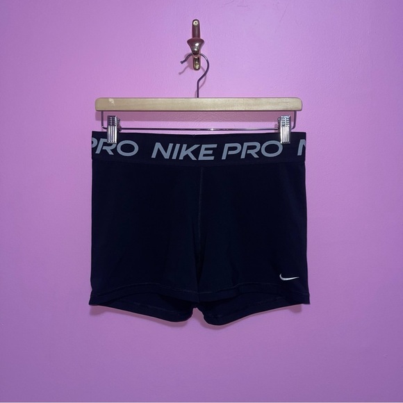 Nike Pro Shorts Women's Size Large Black White Wide Waistband Compression - Picture 6 of 10